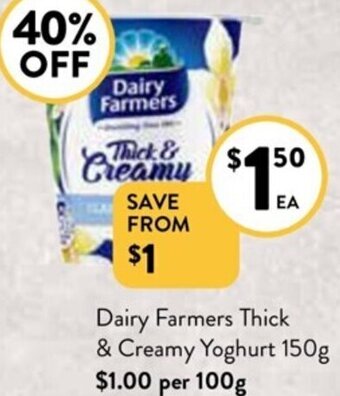 Foodworks Dairy Farmers Thick & Creamy Yoghurt 150g offer