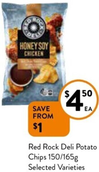 Foodworks Red Rock Deli Potato Chips 150/165g offer