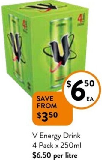 Foodworks V Energy Drink 4 Pack x 250ml offer