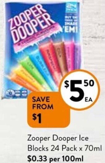 Foodworks Zooper Dooper Ice Blocks 24 Pack x 70ml offer
