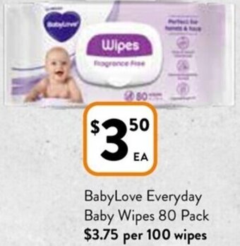 Foodworks BabyLove Everyday Baby Wipes 80 Pack offer