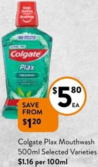 Foodworks Colgate Plax Mouthwash 500ml offer