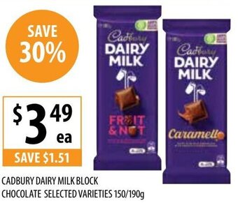 Supabarn Cadbury Dairy Milk Block Chocolate Selected Varieties 150/190g offer