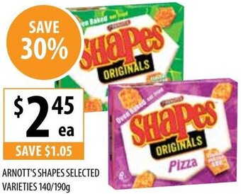 Supabarn Arnott's Shapes Selected Varieties 140/190g offer