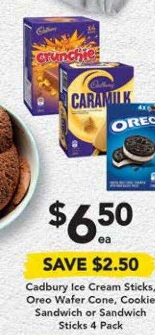 Drakes Cadbury ice cream sticks oreo wafer cone cookie sandwich or sandwich sticks 4 pack offer