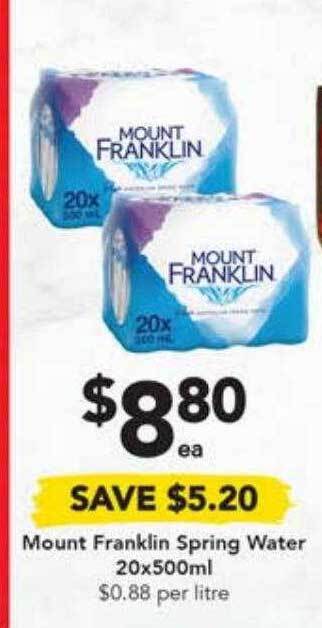 Drakes Mount franklin spring water offer