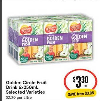 IGA Golden circle fruit drink selected varieties offer