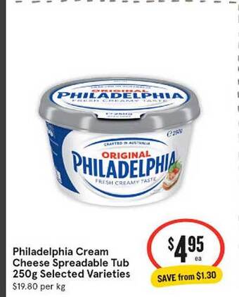 IGA Philadelphia cream cheese spreadable tub selected varieties offer