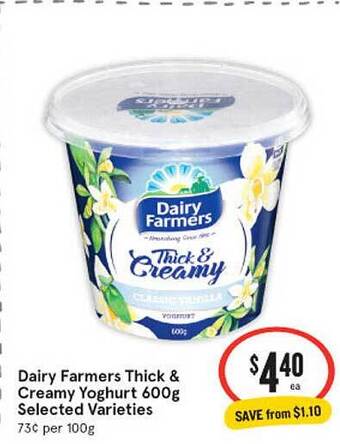 IGA Dairy farmers thick & creamy yoghurt selected varieties offer