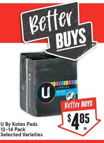 IGA U by kotex pads selected varieties offer