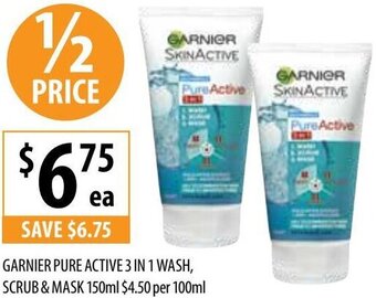 Supabarn Garnier Pure Active 3 In 1 Wash, Scrub & Mask 150ml offer