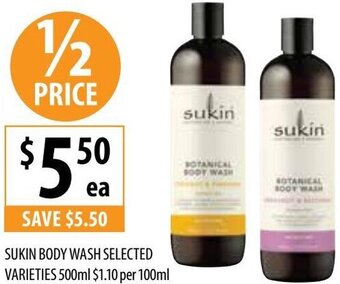 Supabarn Sukin Body Wash Selected Varieties 500ml offer