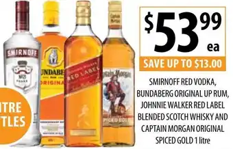 Supabarn Smirnoff Red Vodka, Bundaberg Original Up Rum, Johnnie Walker Red Label Blended Scotch Whisky And Captain Morgan offer