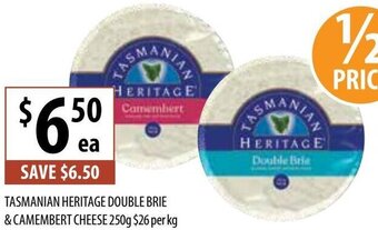 Supabarn Tasmanian Heritage Double Brie & Camembert Cheese 250g offer
