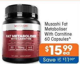 Good Price Pharmacy Musashi fat metaboliser with carnitine 60 capsules offer