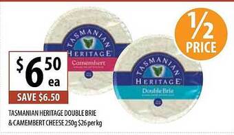Supabarn Tasmanian heritage double brie & camembert cheese offer