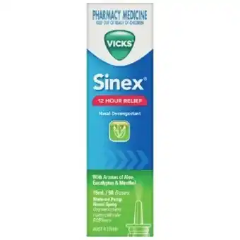 Soul Pattinson Chemist Vicks sinex 12 hour relief nasal decongestant 15ml offer