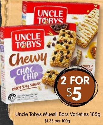 Spudshed Uncle Tobys Muesli Bars Varieties 185g offer
