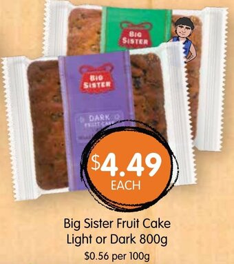 Spudshed Big Sister Fruit Cake Light Or Dark 800g offer