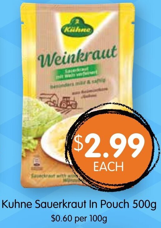 Kuhne Sauerkraut In Pouch 500g offer at Spudshed