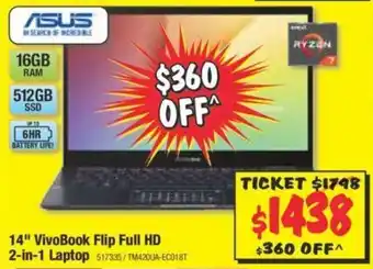 JB Hi-Fi Asus - 14" VivoBook Flip Full HD 2-in-1 Laptop - 517335 offer