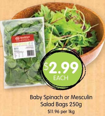 Spudshed Baby Spinach or Mesculin Salad Bags 250g offer