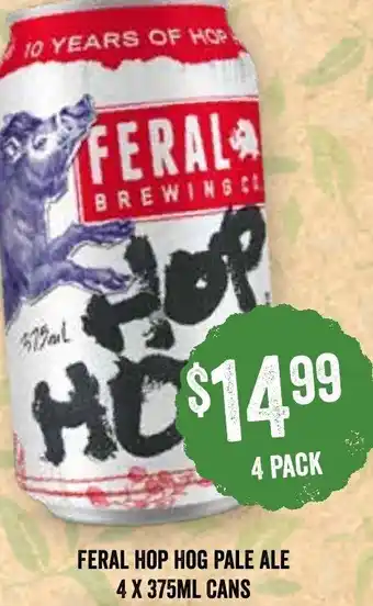 Spudshed Feral Hop Hog Pale Ale 4 x 375ml Cans offer