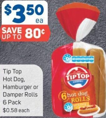 Foodland Tip Top Hot Dog, Hamburger or Damper Rolls 6 Pack offer