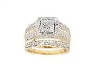 Bevilles Jewellery 9ct Yellow Gold 1.00ct Diamond Flower 2 Ring Set offer