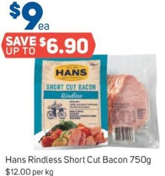 Foodland Hans Rindless Short Cut Bacon 750g offer