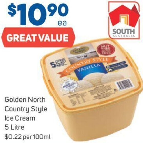 Golden North Country Style Ice Cream 5 litre offer at Foodland