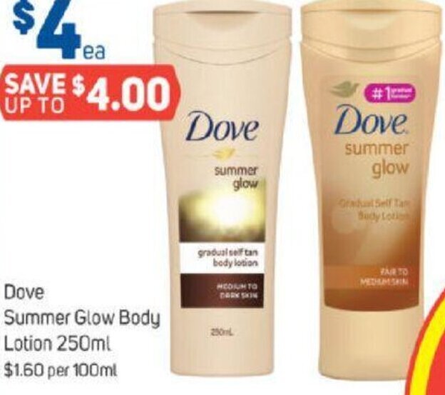 Dove Summer Glow Body Lotion 250ml offer at Foodland