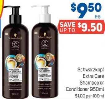 Foodland Schwarzkopf Extra Care Shampoo or Conditioner 950ml offer