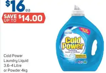 Foodland Cold Power Laundry Liquid 3.6-4 Litre or Powder 4kg offer