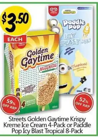 Not Quite Right Streets Golden Gaytime Krispy Kreme Ice Cream 4-Pack or Paddle Pop Icy Blast Tropical 8-Pack offer