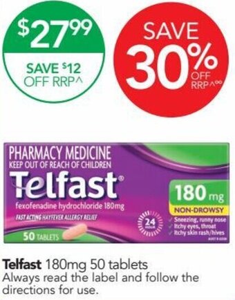 Terry White Telfast 180mg 50 Tablets offer