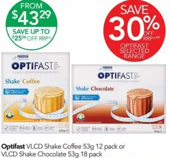 Terry White Optifast VLCD Shake Coffee 53g 12 Pack Or VLCD Shake Chocolate 53g 18 Pack offer