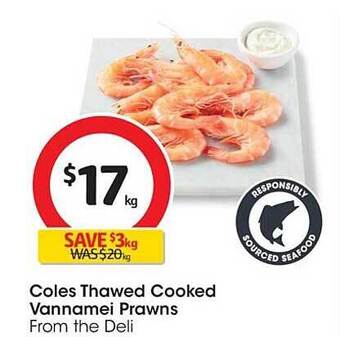 Coles Coles thawed cooked vannamei prawns offer