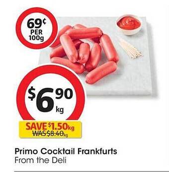 Coles Primo cocktail frankfurts offer