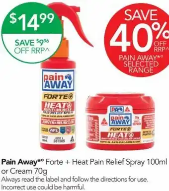 Terry White Pain Away Forte + Heat Pain Relief Spray 100ml Or Cream 70g offer