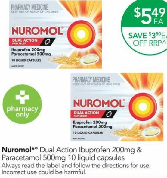 Nuromol Dual Action Ibuprofen 200mg & Paracetamol 500mg 10 Liquid