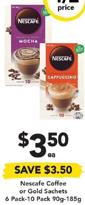 Drakes Nescafe Coffee Or Gold Sachets 6 Pack-10 Pack 90g-185g offer