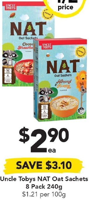 Drakes Uncle Tobys NAT Oat Sachets 8 Pack 240g offer
