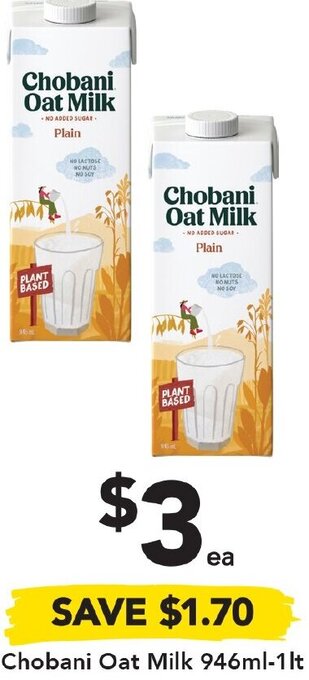 Drakes Chobani Oat Milk 946ml-1lt offer