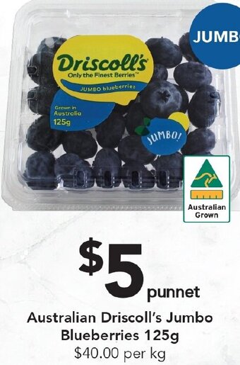 Drakes Australian Driscoll's Jumbo Blueberries 125g offer