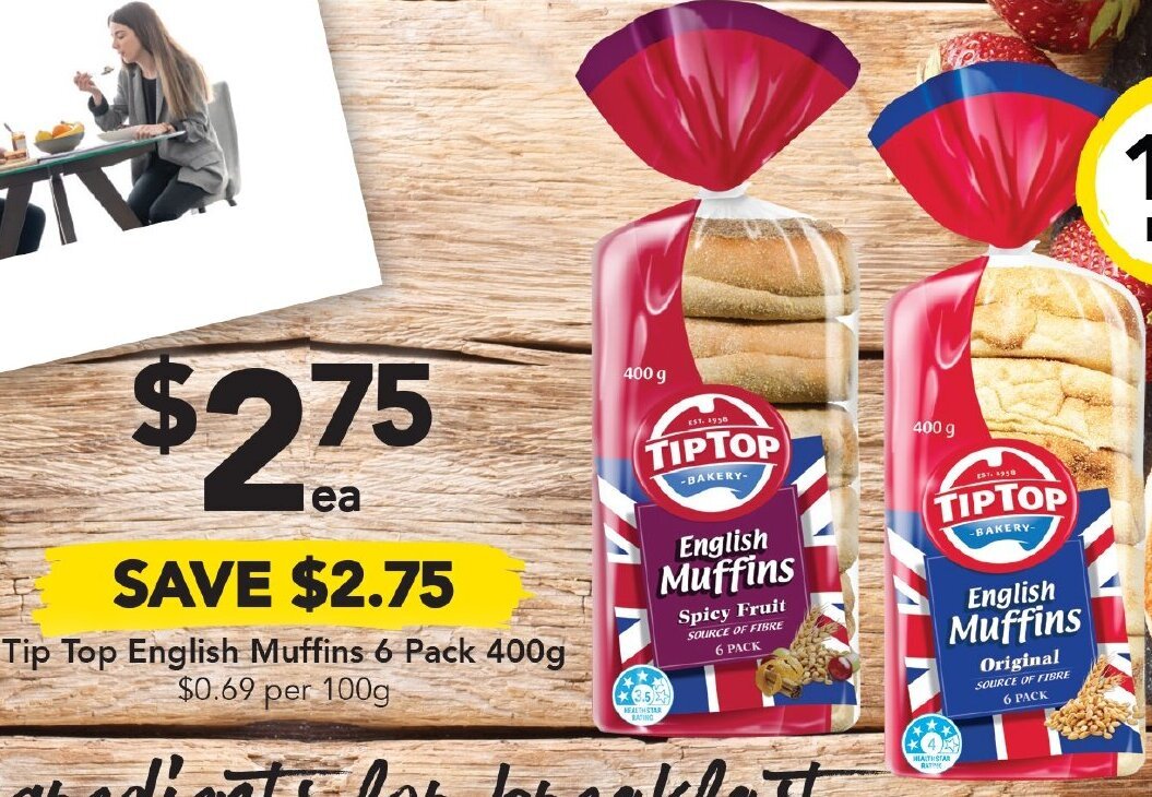 Tip Top English Muffins 6 Pack 400g offer at Drakes