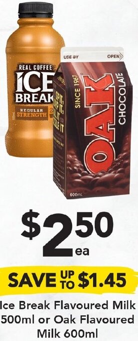 Drakes Ice Break Flavoured Milk 500ml Or Oak Flavoured Milk 600ml offer