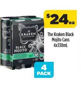 Liquorland The kraken black mojito cans 4x330ml offer