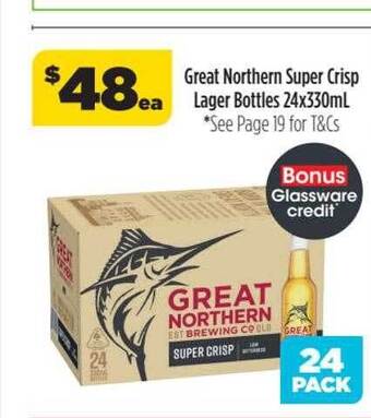 Liquorland Great northern super crisp lager bottles 24x330ml offer