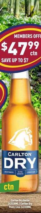 Liquor Legends Carlton dry bottle 24x330ml carlton dry peels lime 24x330ml offer
